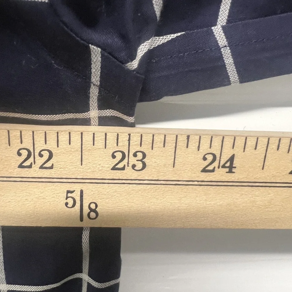Banana Republic Mens Shirt Large Cotton Navy Blue Windowpane Camden Fit Non-Iron